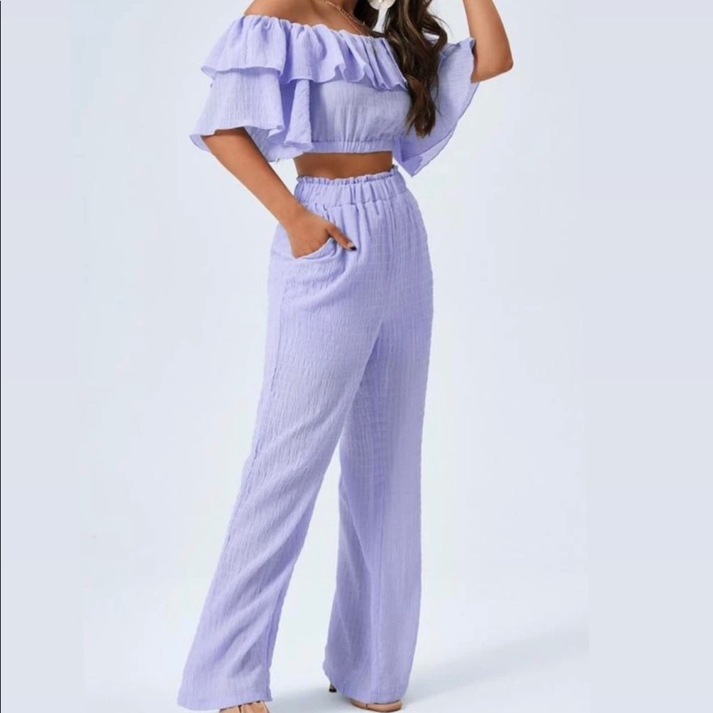 SHEIN off shoulder crop top & waist pants